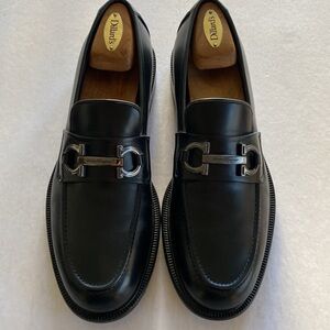 Salvatore Ferragamo Black Leather Loafers Size 10.5